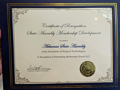 Here is the Certificate of Recognition ARSA received for membership development.