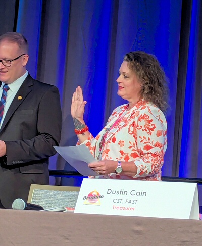 Rachel Clark is sworn in as AST Treasurer.