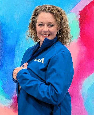 Rachel Clark models her new AST jacket after accepting her role as Treasurer.