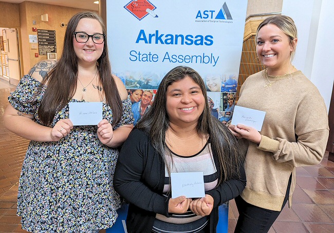 Recipients of the 2024 ARSA Daniel Castleberry Memorial Student Scholarships were (from left) Aimee McGee (Baptist Health College in Little Rock), Nathaly Artero (University of Arkansas-Fort Smith), and Amanda Ensminger (Baptist Health College in Little Rock).